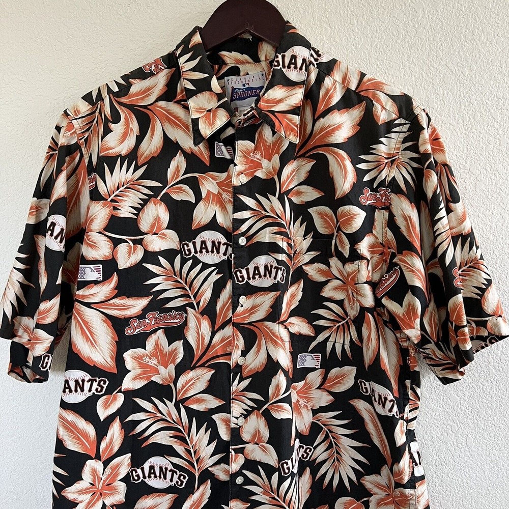 Reyn Spooner Mens San Fransisco Giants Hawaiian Camp Shirt Size L Orange Black